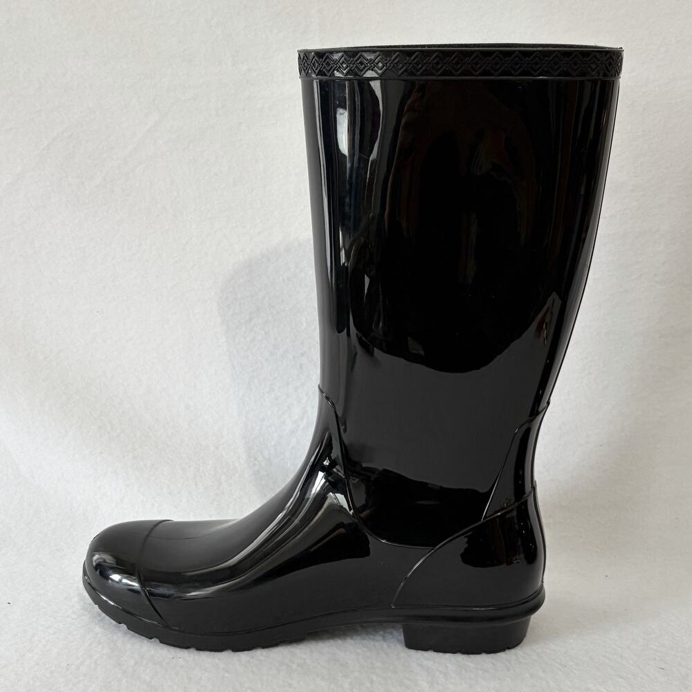 UGG Shaye Rain Boot Womens Size 11 Solid Shiny Black Mid Calf Slip On Waterproof - Picture 3 of 8